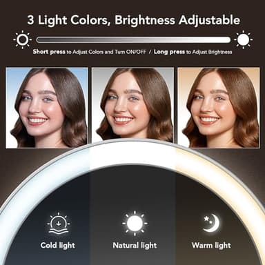 LitBear Travel Makeup Mirror with Lights, Rechargeable Double-Sided 10X/1X Magnifying Mirror, Portable Lighted Beauty Mirror, 3 Color Lighting, Dimmable Touch Screen, Tabletop Handhold Hanging (White) - Image 4
