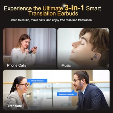 AI Translation Earbuds Real Time, 164 Language Translator Earbud 3-in-1 Bluetooth 5.4 Translator Earbuds with 6 Translation Modes, 75H Translators Headphones with APP for Travel Business, Black - Image 5