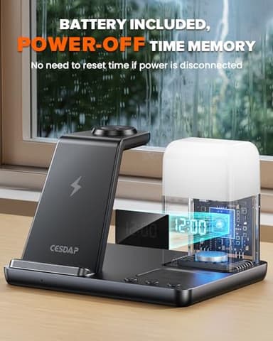 CESDAP 6 in 1 Wireless Charging Station for Apple Charging Station for Multiple Devices with Alarm Clock and Night Light nightstand for iPhone 16 15 14 13 for Apple Watch Best Gift for Your Loved Ones - Image 6