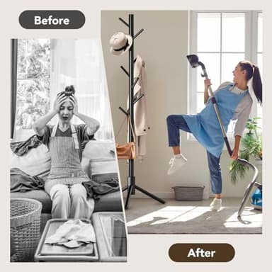 Hupmad Wooden Tree Coat Rack Stand,Sturdy Freestanding Coat Rack with 8 Hooks,3 Adjustable Height for Child Adult,Wood Coat Stand Tree Fits Entryway Bedroom Office for Bags,Hats - Image 7