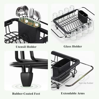 Expandable Dish Drying Rack Over The Sink, Adjustable Dish Rack in Sink, Rustproof Dish Drainer for Kitchen Counter, Dish Strainer with Utensil Holder, Standard Size - Image 5