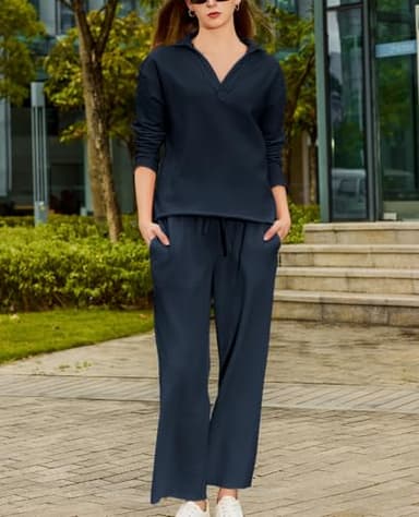 Yioaga Women Tracksuits 2 Piece Set Carmel Travel Set Patrick Pullover Sweatshirt Catherine Sweatpants Casual Lounge Outfit(Navy,XL) - Image 6