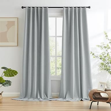 KEQIAOSUOCAI Living Room Full Shade Linen Curtain Panels, High-End Completely Blackout Drapes 96 Inches Drop for Shift Worker and Light Sleepers, Light Gray Back Tab Hook Belt, 50x96, 2 PCs - Image 2
