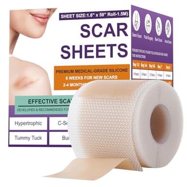 Silicone Scar Sheets,Silicone Scar Tape,Silicone Scar Removal Strips for Surgical,C-Section,Tummy Tuck,Keloid Scars (1.6"X 59" Roll-1.5M) Keloid Bump Removal - Image 1