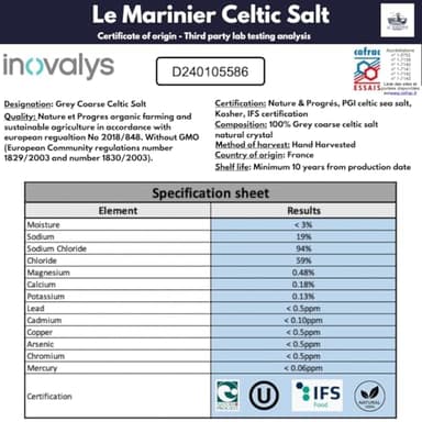 Le Marinier French Sea Salt Grey Coarse, 1.1lb - 18oz. Mineral Rich 100% Natural and Unrefined Celtic Salt Organic. Hand Harvested Mineral Sea Salt, Sel Gris (1.1lb Grey Coarse) - Image 3
