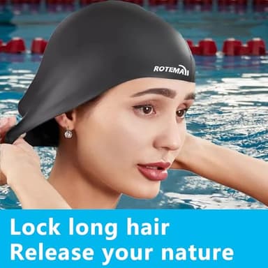 Rotema Swim Cap,Swim Caps Women Adult,Swimming Cap,Swim Caps for Women,Swim Cap for Men(Black) - Image 4