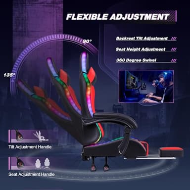 Homall Gaming Chair, Video Game Chair with Footrest and Massage Lumbar Support, Ergonomic Computer Chair Height Adjustable with Swivel Seat and Headrest (RGB Red) - Image 6