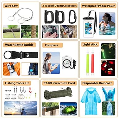 Survival Kit, 250Pcs Survival Gear First Aid Kit with Molle System Compatible Bag and Emergency Tent, Emergency Kit for Earthquake, Outdoor Adventure, Hiking, Hunting, Gifts for Men Women - Image 6