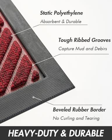MontVoo-Front Door Mat Outdoor Indoor Entrance Doormat-Welcome Mat Outside Door Mats for Home Entrance Durable Absorbent Non Slip Dirt Trapper Heavy Duty-Red 24"x36" - Image 3