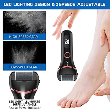 Electric Foot Callus Remover, Rechargeable Portable Electronic Foot File Pedicure Kits, Waterproof Foot Scrubber File, Professional Pedicure Tools, Foot Care for Dead Skin Ideal Gift, 3 Rollers - Image 2