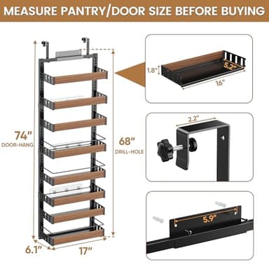 POKIPO 8 Tier Over The Door Pantry Organizer, 2 IN 1 Wall Mount or Hanging Spice Rack Seasoning Shelves with Adjustable Basket, Back of Door Organizer and Storage for Kitchen Cabinet and Room Closet - Image 2