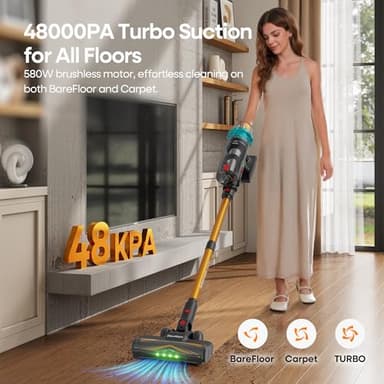ElecKeys Cordless Vacuum Cleaner, Upgraded 580W 48KPA 65Mins Vacuum Cleaners for Home, Stick Vacuum with Self-Standing and Touch Screen, Anti-Tangled Handheld Vacuum for Pet Hair, Floors, Carpets, K10 - Image 2
