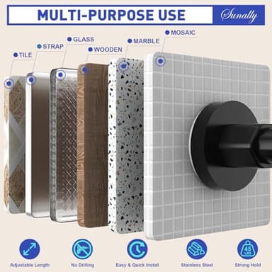 SUNALLY Shower Curtain Rods 32 to 61 Inch, Shower Tension Rod No Drilling Adjustable Shower Rods for Bathroom Non-Slip Stainless Steel Telescoping Shower Bar for Curtain, No Rust, Black - Image 4