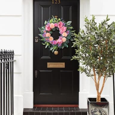 TEMPUS 18-inch Artificial Peony Wreath - Pink Spring Floral Wreath for Front Door, Wall, Wedding, Party & Farmhouse Decor - Image 5