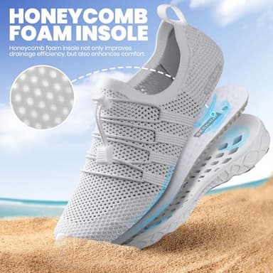 SEEKWAY Mens Womens Water Shoes Quick Dry Non-Slip Barefoot Lightweight Beach Pool River Sailing Walking AE051 White - Image 4