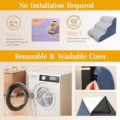 Dog Stairs for Small Dogs, Wide Pet Step with Removable Cover, No Assembly High Density Foam Cat Ramp for Bed or Sofa, 4-Step, Grey - Image 6