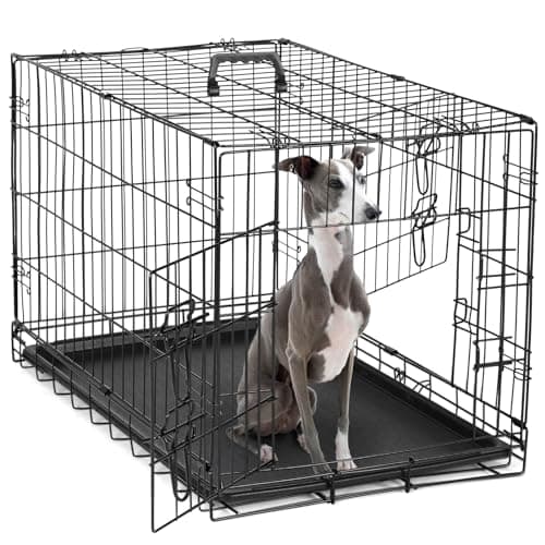DUMOS Dog Crate, 36 Inch Medium Double Door Dog Cage with Divider Panel and Plastic Leak-Proof Pan Tray, Folding Metal Wire Pet Kennel for Indoor, Outdoor, Travel - Image 1