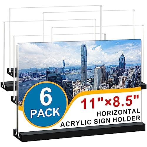 Acrylic Sign Holder 11x8.5 '' Horizontal T-Shaped Clear Double-Sided Table Menu Stands Plastic Picture Frames Display Desktop Display Holders for Wedding Table,Restaurant Signs,Office, Store,6 Pack - Image 1