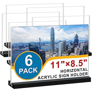 Acrylic Sign Holder 11x8.5 '' Horizontal T-Shaped Clear Double-Sided Table Menu Stands Plastic Picture Frames Display Desktop Display Holders for Wedding Table,Restaurant Signs,Office, Store,6 Pack - Image 1