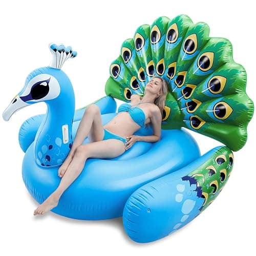 JOYIN Inflatable Peacock Pool Float - Giant Blue Peacock Fun Beach Floaties, Swim Party Animal Decorations Adult Size Inflatable Summer Pool Raft Toys Lounge for Adults & Kids - Image 1