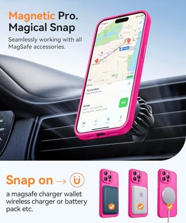 CANSHN Magnetic Compatible with iPhone 15 Pro Max Case, Upgraded [Full Camera Protection] [Compatible with Magsafe] [Translucent Matte] Shockproof Protective Phone Case Cover 6.7 Inch - Hot Pink - Image 4