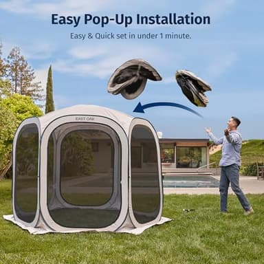 EAST OAK Screen House Tent Pop-Up, Portable Screen Room Canopy Instant Screen Tent 10 x 10 FT with Carry Bag for Patio, Backyard, Deck & Outdoor Activities, Beige - Image 2