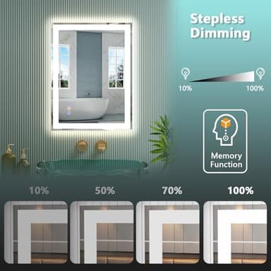 20"x 28" LED Bathroom Mirror, 3 Colors Vanity Mirror with Lights, Front and Backlit Bathroom Mirror with Lights, LED Smart Mirror for Bathroom, Tempered Glass, Anti-Fog, Stepless Dimmable, Memory - Image 3