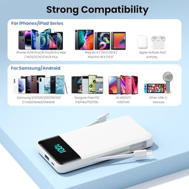 Portable Charger for iPhone with Built in Cables and Wall Plug,Upgraded 13800mAh Fast Charging USB C Power Bank,4 Outputs Travel Essential Battery Pack Compatible with iPhone 15/14/13,Samsung-White - Image 4