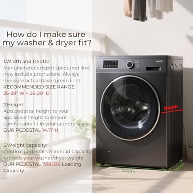 SKM 2 Pack Laundry Pedestals with Drawer - 28" Washer and Dryer Stand, Steel Washing Machine Raiser for Elevation, 14.3 Inches Height, Black - Image 9