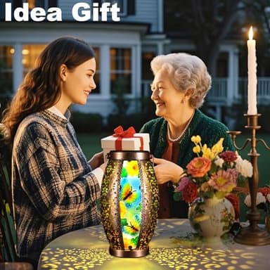 Twirleternity 2PCS Butterfly Outdoor Solar Lanterns Glass & Metal Tabletop Lamp with Hollowed-Out Design Waterproof Hanging Light for Garden Patio Mother's Day Gift, 7" W x 15.3" H - Image 6