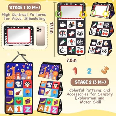 URMYWO Tummy Time Toy - Black and White High Contrast Baby Toys for Newborn - Baby Visual Stimulation Mirror - Montessori Sensory Crinkle Toy for Infant 0-3-6-12 Months - Shower Gift for Boy Girl - Image 2