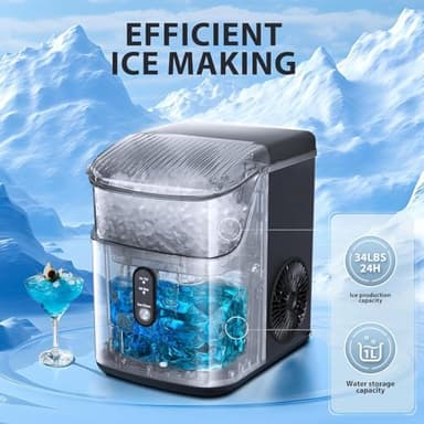 Nugget Ice Maker Countertop,Ready in 6 Mins, 34lbs/24H,Auto-Cleaning Portable Ice Maker with Basket and Scoop, for Home/Kitchen/Camping/RV. (Black) - Image 6