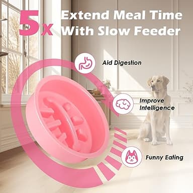 SHAINFUN Pink Elevated Dog Bowl Stand with Two 1700ml Stainless Steel Food Bowls, Slow Feeder and Spill Proof Mat, Adjustable Feeder for Large, Medium and Small Dogs - Image 5