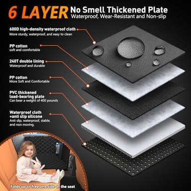 YLKU Dog car seat Cover for Back seat 2025 Upgraded 100% Waterproof and Scratch Resistant Rear Seat Hard Bottom Extension - Dog Car Seat Holds Up to 400 lb Pet for Cars, Trucks and SUVs (Black) - Image 6