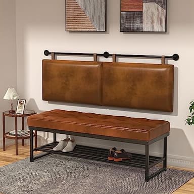 BSHOMGI Queen Headboard, Hanging Headboards with Brown Faux Leather Industrial Pipe Modern Style Only for Bed Backboard (Brown Leather, Queen - Image 7