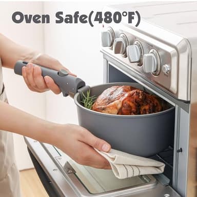 SENSARTE 17 Piece Ceramic Pots and Pans Set, Nonstick Detachable Handle Cookware, Induction Kitchen Cookware Set with Removable Handle, Dishwasher ＆ Oven Safe (Gray) - Image 7