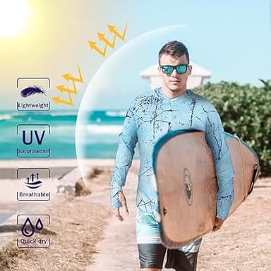 WELIGU Men's Fishing Shirt for Men Long Sleeve Sun Protection UPF 50+ Moisture Wicking T-Shirts Sky Blue 4X-Large - Image 4