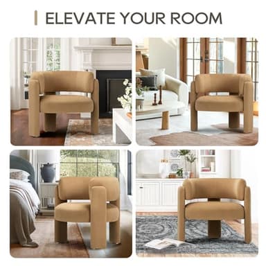 COLAMY Modern Velvet Accent Chair, Upholstered Barrel Chair, Comfy Side Arm Chair with 3 Legs for Living Room, Bedroom, Reading, Khaki - Image 5