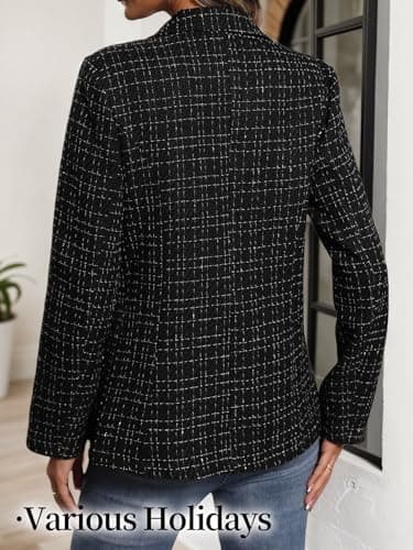 Mina Self Blazers for Women 2025 Black Fall Business Casual Womens Blazer Holiday Party Outfits Plaid Houndstooth Work Casual Trendy Women's Suits Funeral Jackets Suit Clothes Vacation Fashion Jacket - Image 5
