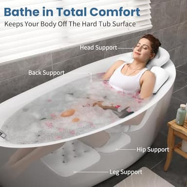 Full Body Bath Pillow for Bathtub, Thick Bathtub Cushion with Laundry Bag, Luxury Tub Pillow for Bath for Headrest Neck and Back Support White 51" x 16" - Image 3
