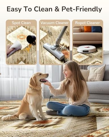 Area Rug 6x9 Rug Machine Washable Non-Slip Low Pile Print Pattern Western Rug for Living Room Bedroom Entryway Tribal Series -Cream/Camel - Image 2