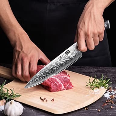 SHAN ZU Chef Knife 8 Inch Japanese Steel Damascus Kitchen Knife, Professional Kitchen Knives Sharp High Carbon Super Steel Kitchen Utility Knife - Image 6