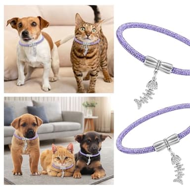 Rhinestone Cat Collar, Sparkly Necklace for Girl Cats, Detachable Diamond Glitter Collar with a Fish Pendant Accessory, Collars Diameter 2.5 inch, for Princess Kitty (Light Purple, 20) - Image 3