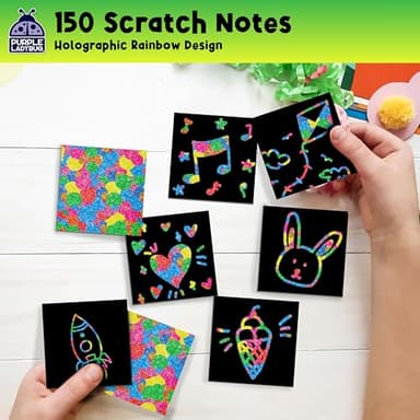 PURPLE LADYBUG Rainbow Holographic Scratch Art Mini Notes - 150 Sheets with Wooden Stylus, Classroom Must Have, Back to School Gift, School Essentials, Teen Girl Gifts - Image 4