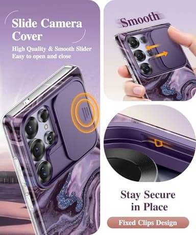 GVIEWIN for Samsung Galaxy S25 Ultra Case with Slide Camera Cover, [Screen Protector] [Shockproof Military Grade Drop Protection] Marble Slim Fit Hard PC Phone Cover S25 Ultra 6.9" 2025 (Quicksand) - Image 3