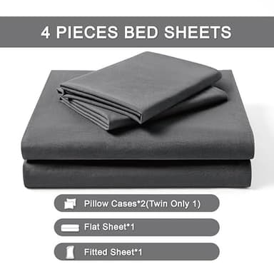 FreshCulture Queen Sheet Set - Ultra Soft Sheets for Queen Size Bed - Brushed Microfiber - Deep Pockets - Easy Care - Cooling & Breathable - 4 Pieces Hotel Luxury Queen Bed Sheets (Dark Grey) - Image 8