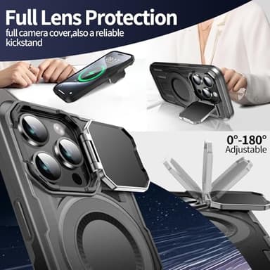 WASTROYAL Camera Stand Case for iPhone 15 Pro Max, [Compatible with MagSafe] [Lens Cover] 2024 Version Military Grade Protective Soft Case for iPhone 15 Pro Max 6.7 inch Men Women, Black - Image 3