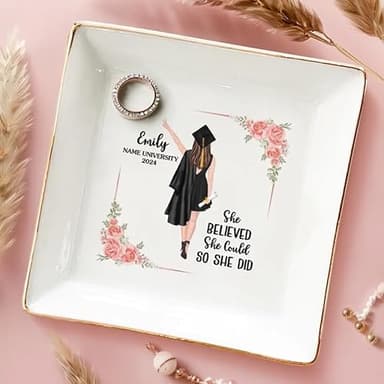 Joy Crafters A Sweet Ending To The New Beginning, Personalized Trinket Tray Ring Dish, 2025 Graduation Gifts for Her, High School Masters Degree, College Graduation Gifts, Custom Ring Holder for Women - Image 2