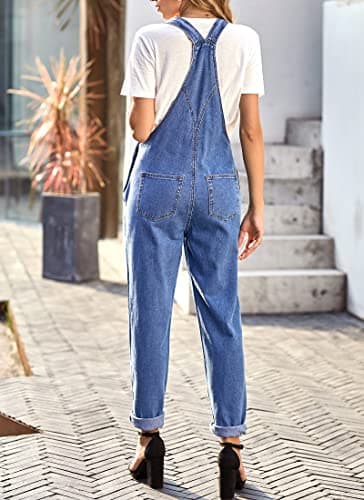 luvamia Flexclusive Women's Casual Adjustable Denim Bib Overalls Jeans Pants Fashion Loose Jumpsuits Overalls for Women Classic Blue Size Medium - Image 6