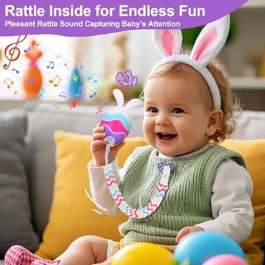 Easter Egg Bunny Rattle Teething Toy – Baby Teether for Infants, Toddlers & Newborns – Sensory Chew Toy for Teething Relief – Perfect Baby’s First Easter Gift & Basket Stuffer Essentials (Pastels) - Image 4